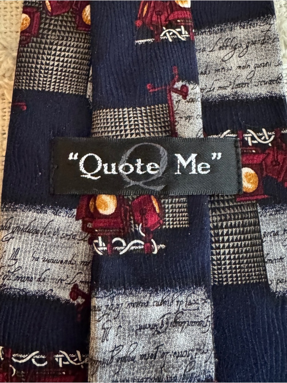Vintage Quote Me Silk Tie Will Rogers Novelty Telephone Print Navy Red